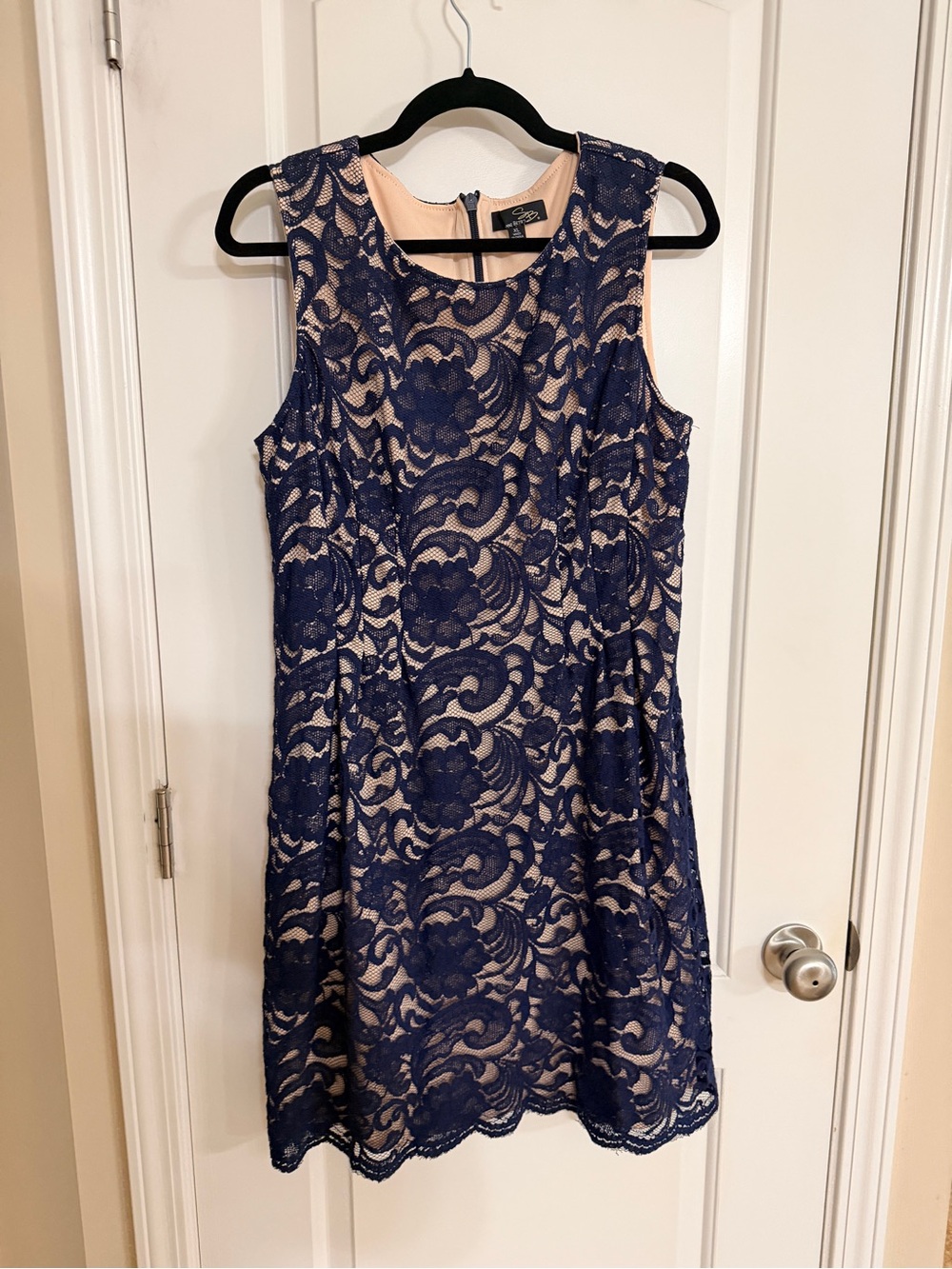 Suzanne Betro Navy Lace Dress with Nude Slip